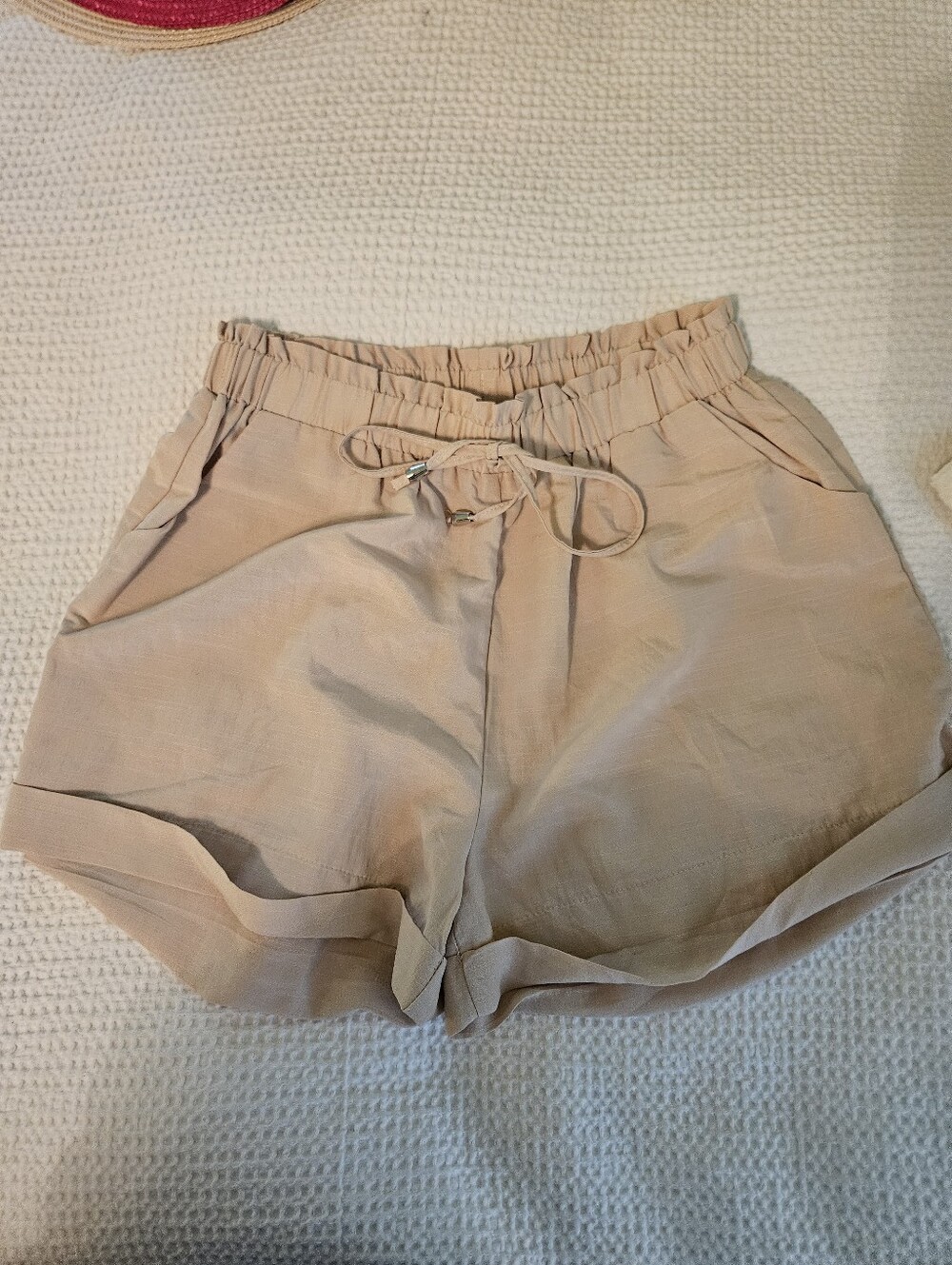 SHEIN Light Beige High-Waist Elastic Drawstring Shorts Size Medium